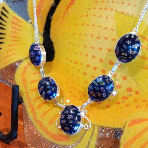Spring and summer Millefiori (not Murano) silver necklace 18"… - Picture 13 of 17
